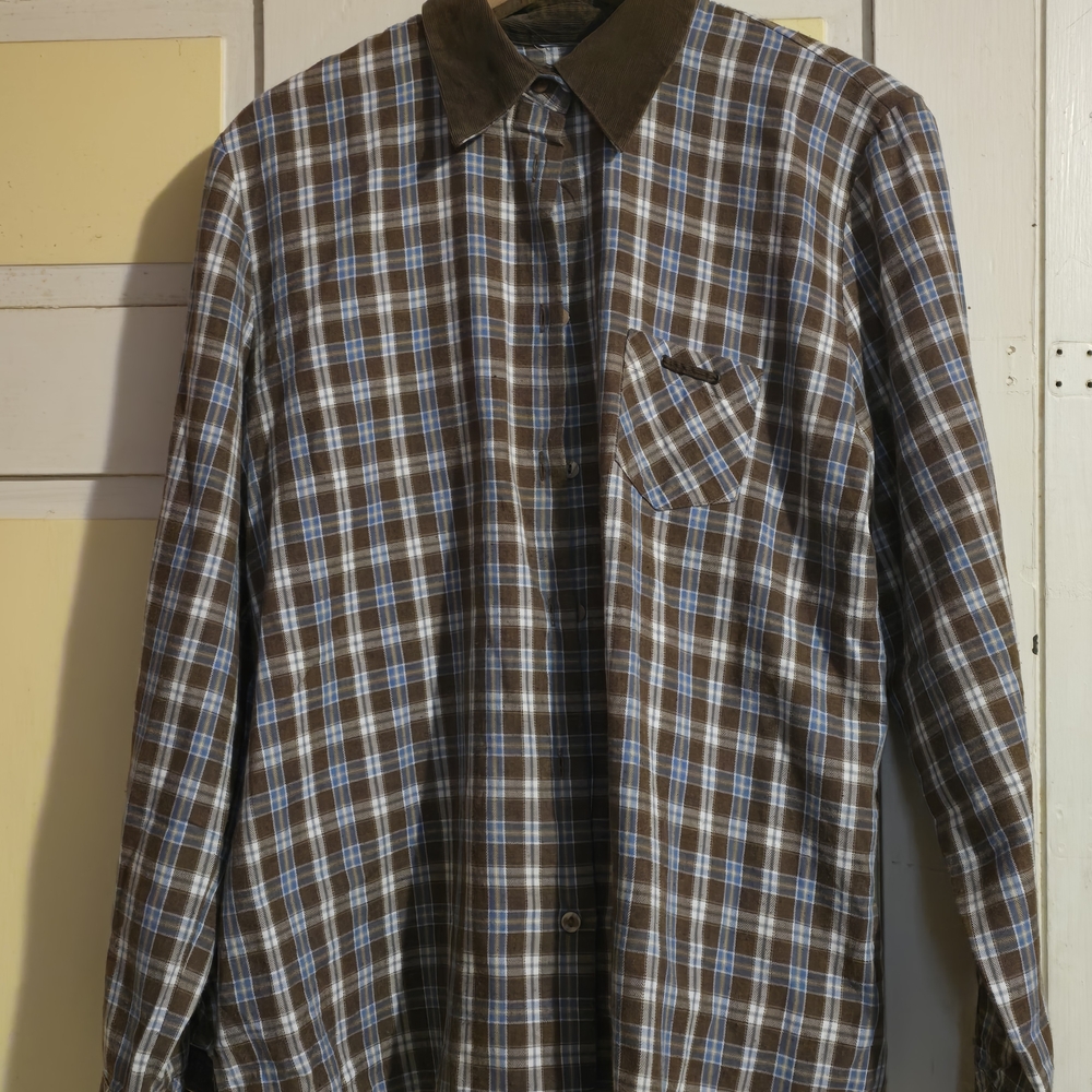 TraditonMen's Brown Plaid Casual Button Down Shirt